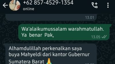 Pesan Penipuan Berkedok Gubernur Sumbar Kembali Terjadi