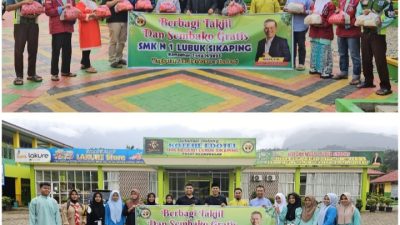 Menanamkan Nilai Kepedulian Sosial, SMK Negeri 1 Lubuk Sikaping Berbagi Takjil Dan Sembako Gratis